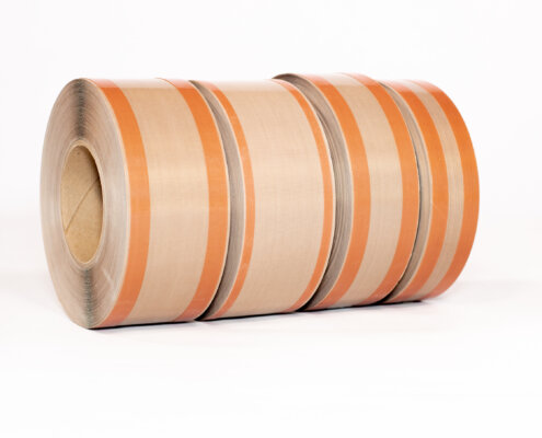 PTFE zone tape with adhesive edges and a non-stick center, designed for impulse heat sealers and precision sealing applications