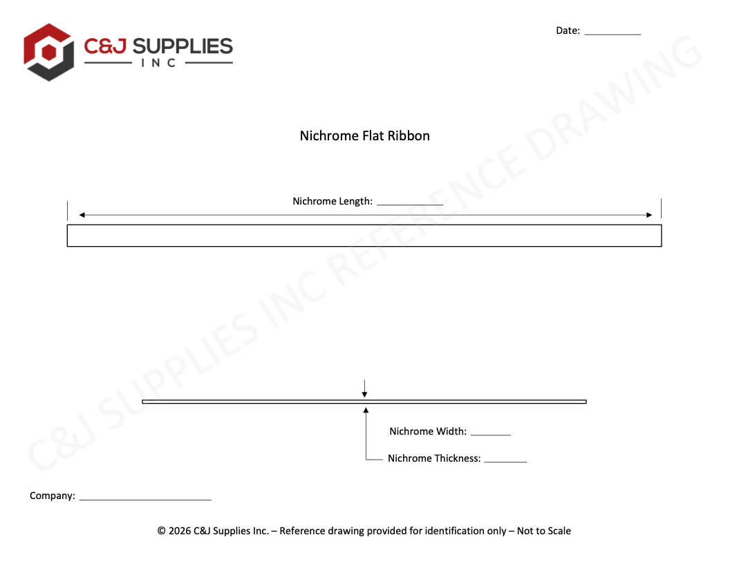 Nichrome flat ribbon reference drawing for impulse heat sealers